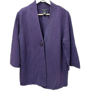 Sara Spence Womens Sweater 1X Purple Lambswool Angora Single Button Cardigan Art